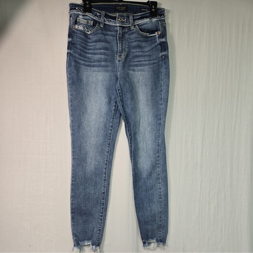 Judy Blue Cute Distressed Jeans Women's 9/29 High Waist Skinny Fit Raw Hem